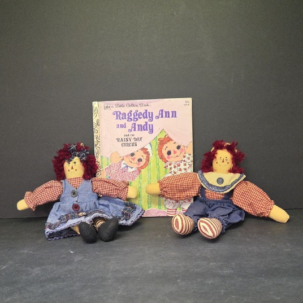 VTG Raggedy Ann and Andy Dolls Unicorn Merchandise Corp Matching Doll Set 10"
